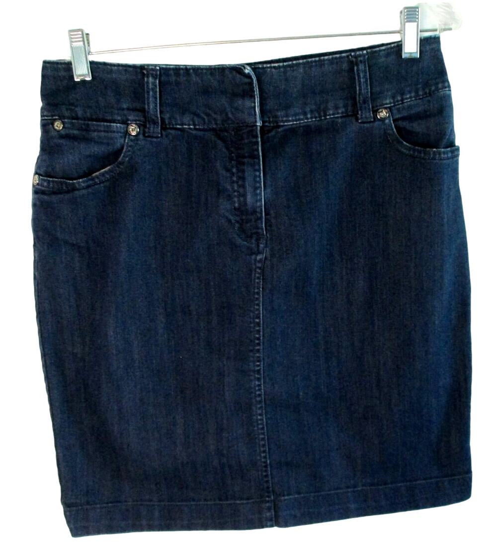 Dana Buchman Women's Dark Wash Mid Rise Zip Front Blue Jean Skirt Size 8